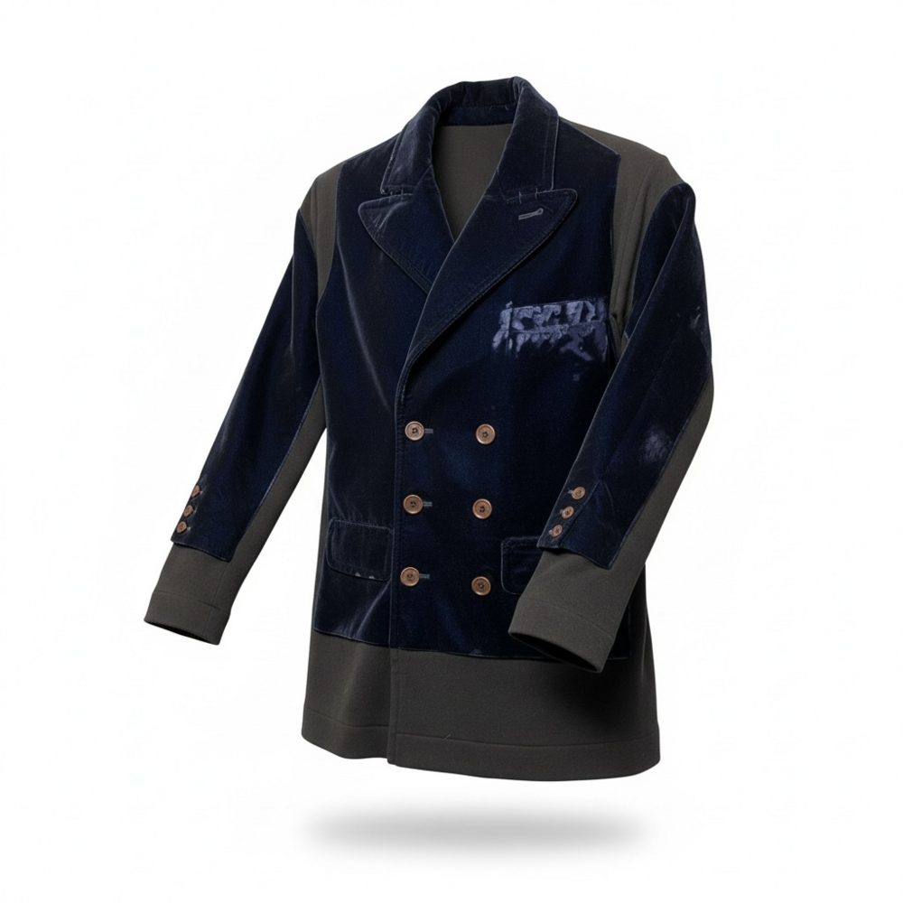 90s Jean Paul Gaultier Double Breasted Trompe L'Oeil Velvet Blazer